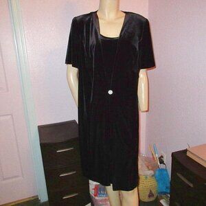 Vtg Black Velvet Dress With Cardigan Size L P Layered Rhinestones Whimsigoth 80s